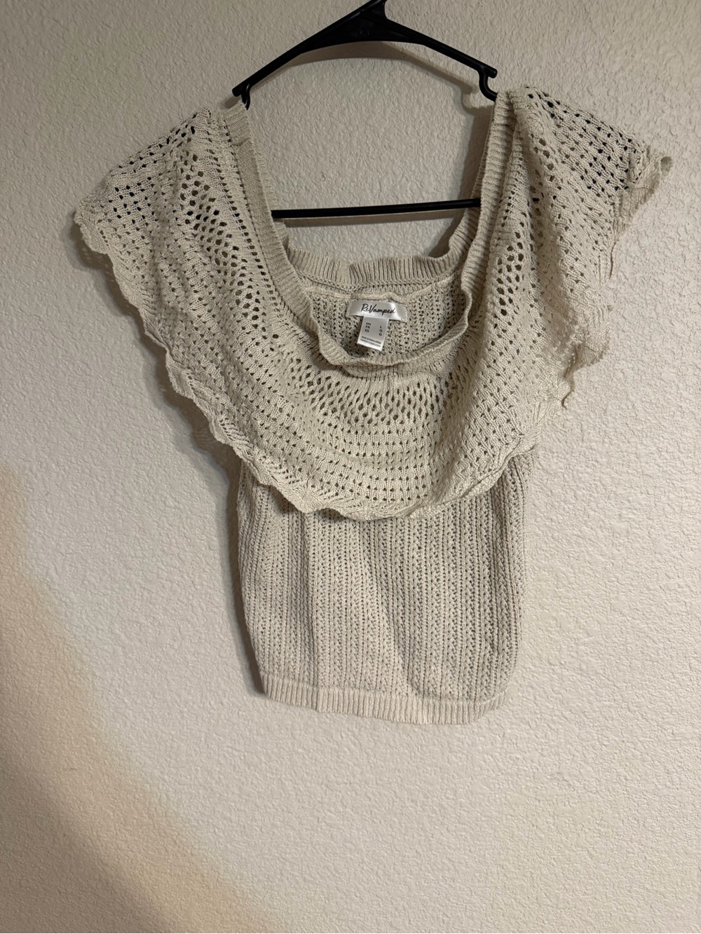 Revamped Cream Open-Knit Off-Shoulder Sweater